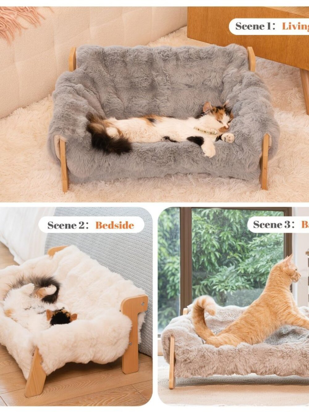 Cat Sofa Bed, Soft Plush Pet Couch with Removable Washable Cover, Non‑Slip Bolst - Picture 5 of 10